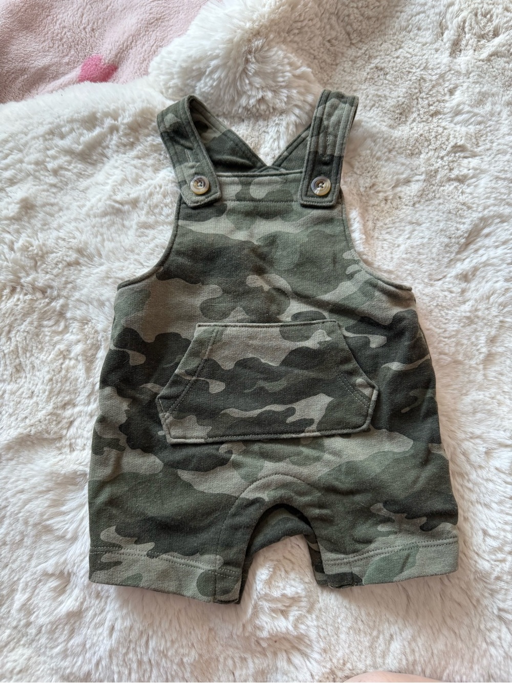 Old Navy Camo Short Overalls in Green and Olive